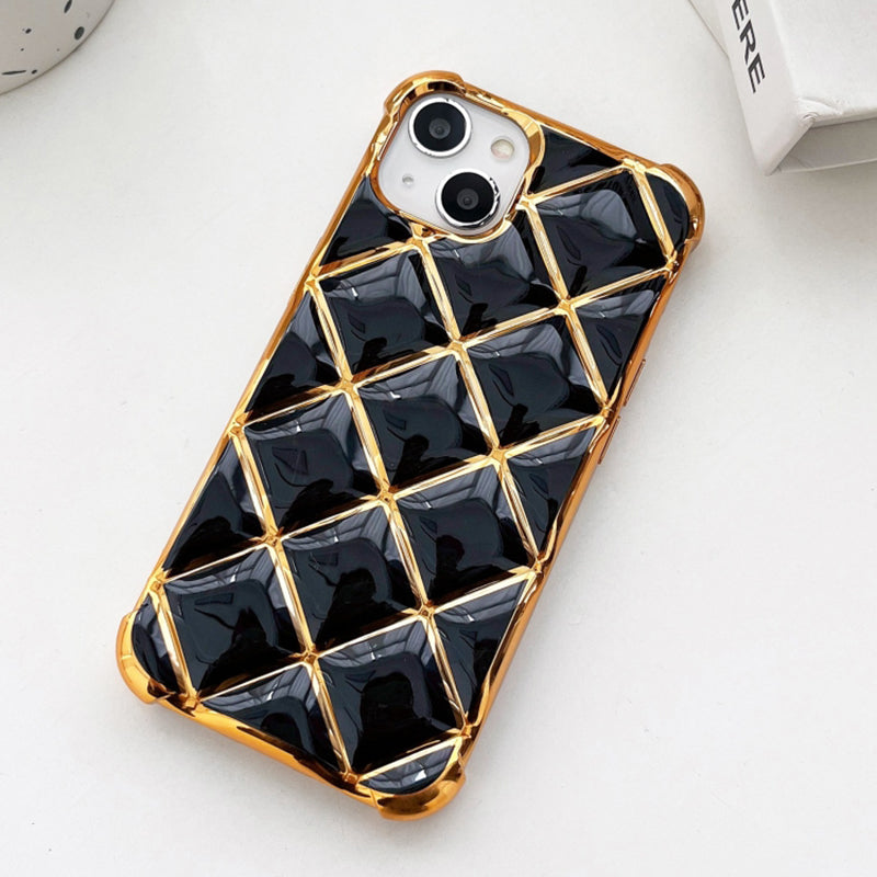 For iPhone 13 TPU Case Diamond Pattern Phone Cover Electroplating Golden Edge For iPhone 13 TPU Case Diamond Pattern Phone Cover Electroplating Golden Edge